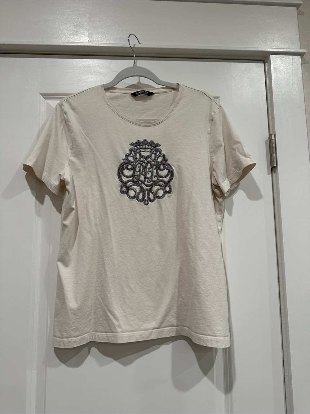 Lauren Ralph Lauren Cream Short Sleeve Tee with Embroidered Crest